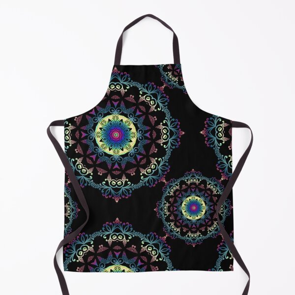 Abstract Mandala Pattern On The Black Background Apron By Kanvisstyle Redbubble 