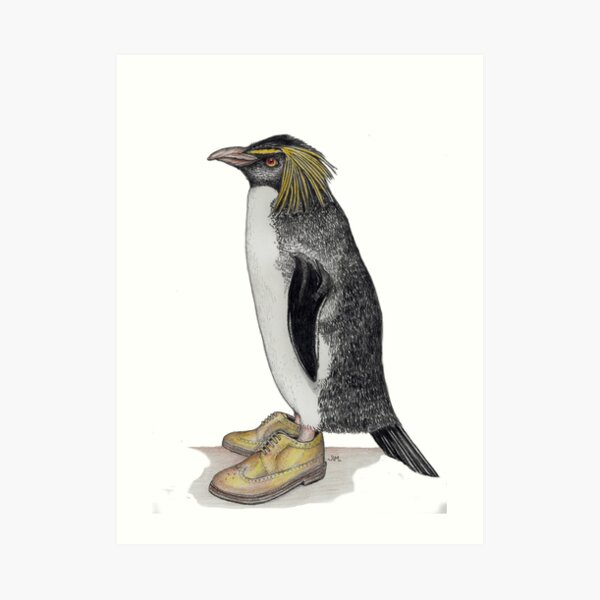 Penguin in gold wingtips Art Print