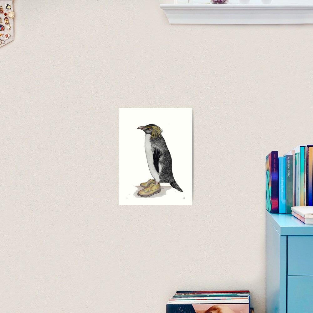 Penguin in gold wingtips Art Print