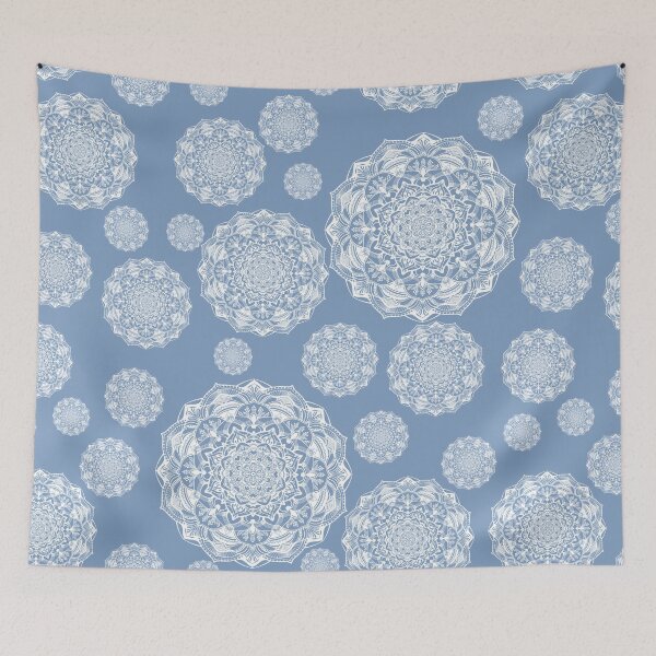 Item preview, white winter mandala pattern designed and sold by MandalaFlowerArt.