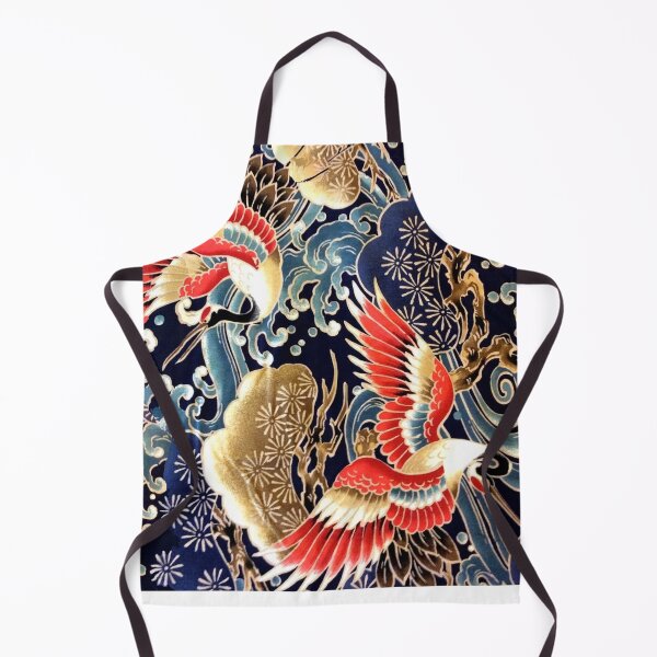 Item preview, JAPANESE FLYING CRANES ,FLOWERS, SEA WAVES RED NAVY BLUE FLORAL designed and sold by BulganLumini.