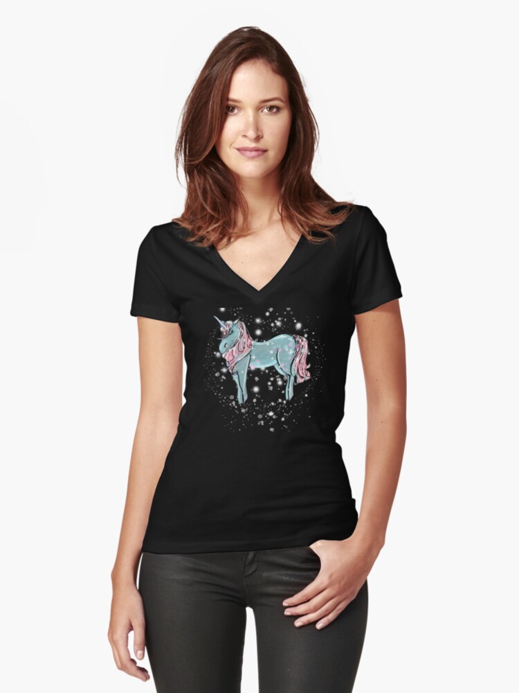 Thumbnail 1 of 3, Fitted V-Neck T-Shirt, Shimmer The Unicorn™ designed and sold by TeelieTurner.