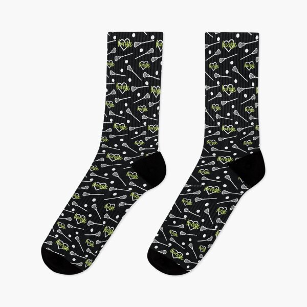 Item preview, Lime Green on Black Lacrosse Sticks and Hearts Pattern designed and sold by Susan Says.