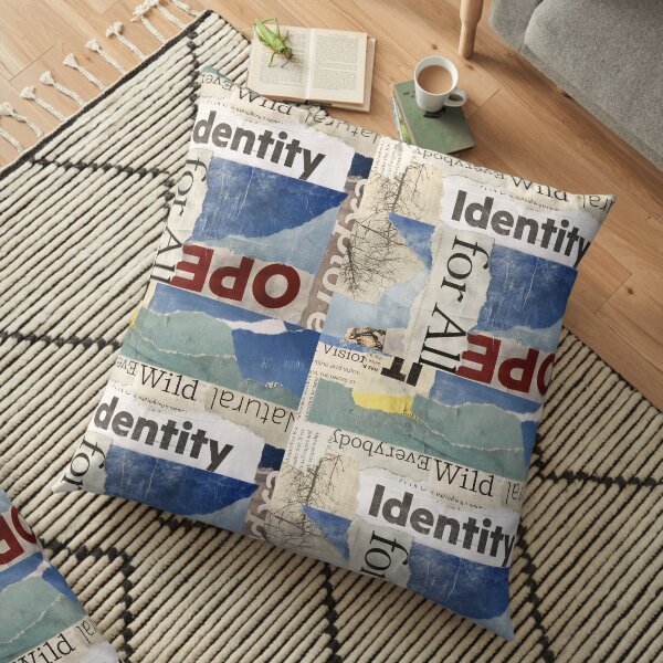 Modern Abstract Collage Design Typography Floor Pillow