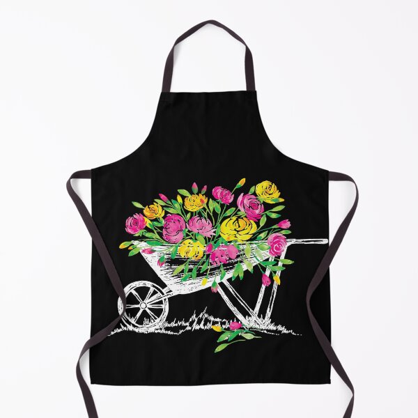 Item preview, Black and white sketched wheel barrow with yellow and pink water color flowers designed and sold by The Pattern Mill.