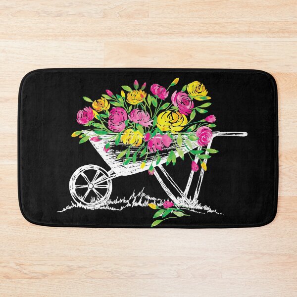 Item preview, Black and white sketched wheel barrow with yellow and pink water color flowers designed and sold by The Pattern Mill.