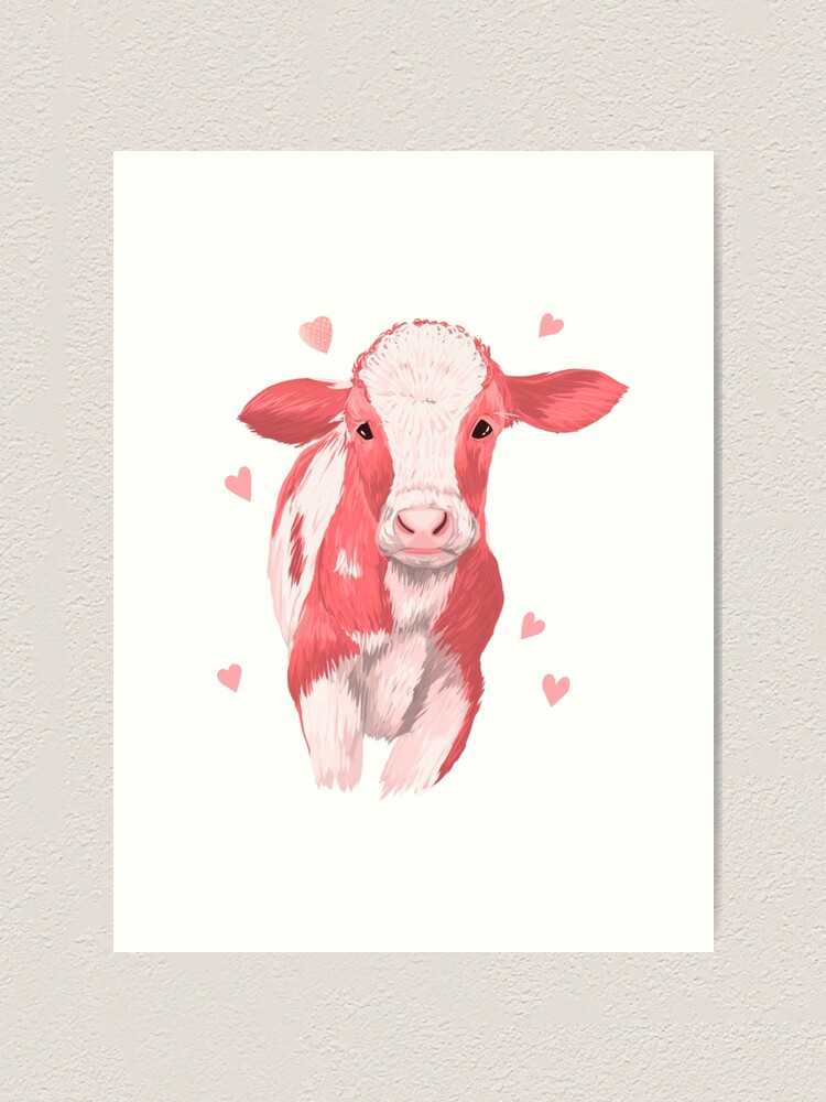 Cute Cow Holding Milk Box And Straw - Cow - Posters and Art Prints