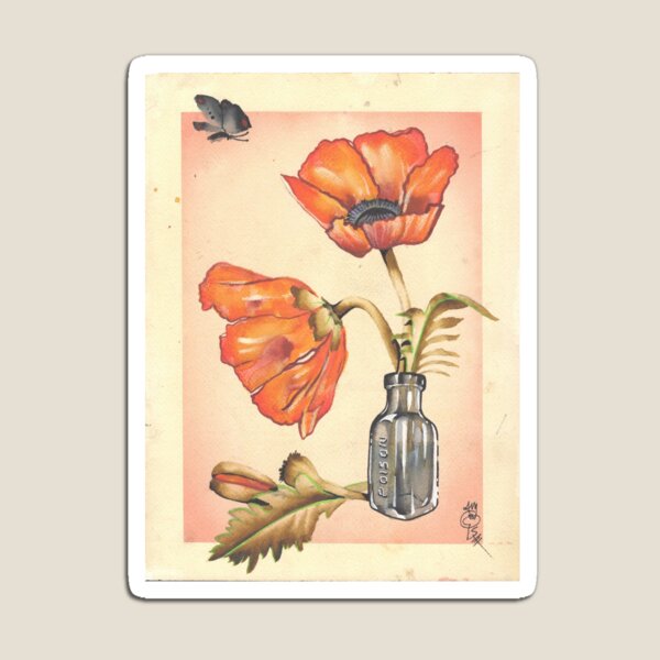 loose poppies in poison jar Magnet