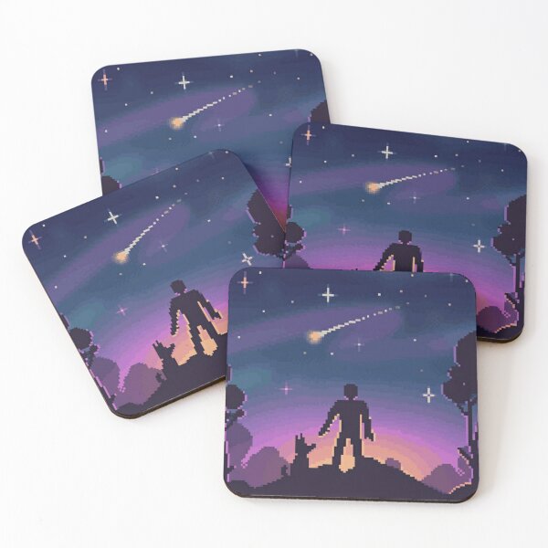 Aperçu de l'œuvre Un homme et son copain pixelisés observent les étoiles créée et vendue par HopeDetour.