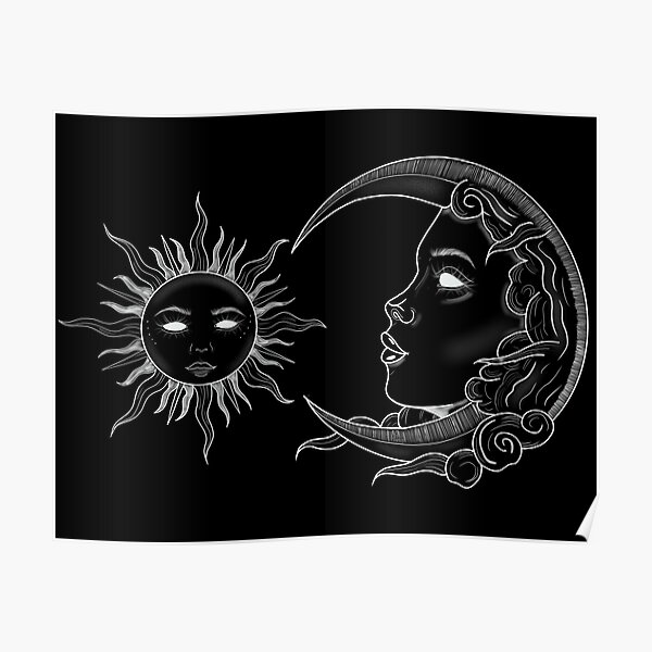 Póster Símbolos Místicos De La Luna Y El Sol Con Caras De Jadescanvas Redbubble 3754