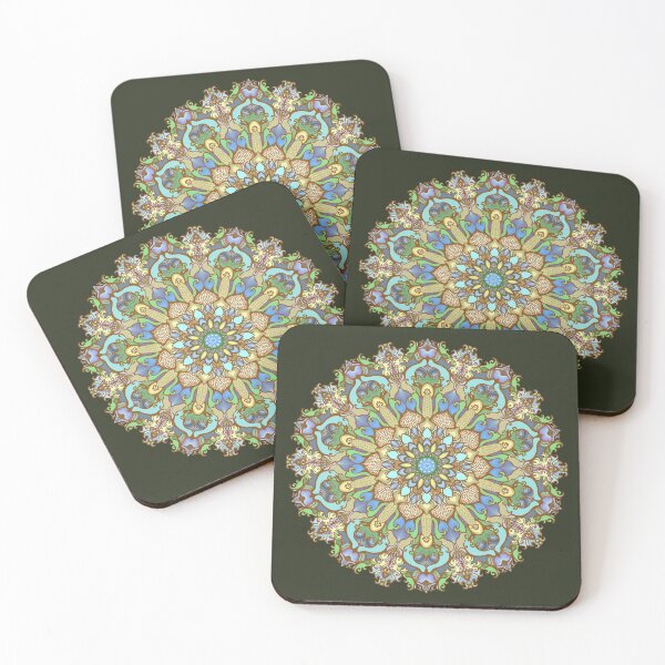 Item preview, Handdrawn Mandala #31 on dark green background designed and sold by MandalaFlowerArt.