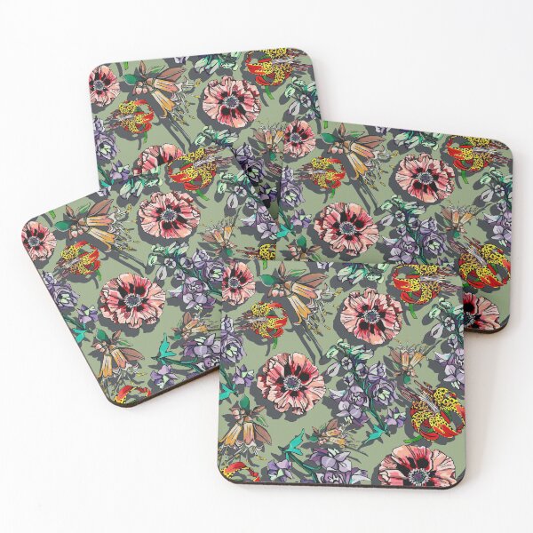 Item preview, amapolas y delfinio con fondo verde salvia designed and sold by ariellemorris.