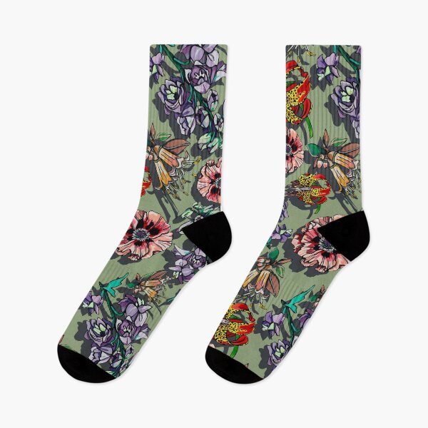 Item preview, amapolas y delfinio con fondo verde salvia designed and sold by ariellemorris.