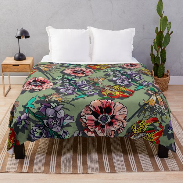 Item preview, amapolas y delfinio con fondo verde salvia designed and sold by ariellemorris.