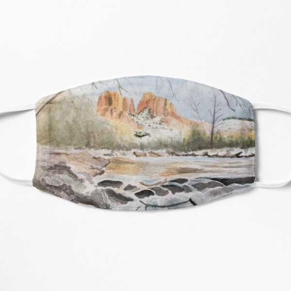Sedona Cathedral Rock in the Winter Watercolor Flat Mask