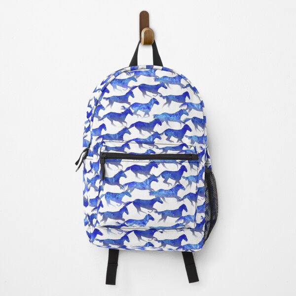 Watercolor - Running Horses Pattern - Deep Blue Backpack