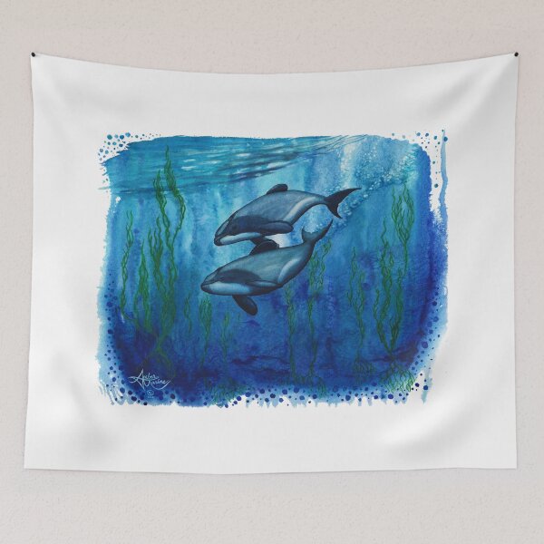 Item preview, "Maui's Magic" by Amber Marine ~ Watercolor maui's dolphin painting, art © 2016 designed and sold by Amber Marine ~ Wildlife Artist ~ © 2004-2021.