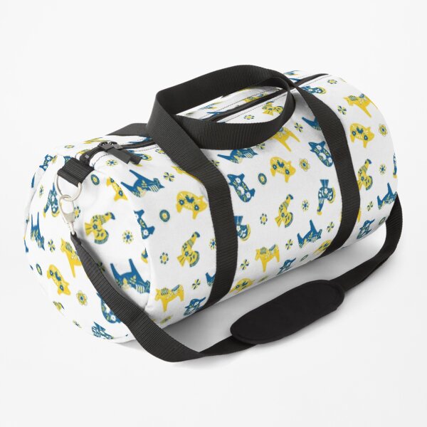 Folk Art - Swedish Dala Animal Farm Pattern - Blue Yellow Duffle Bag