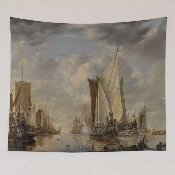 Item preview, Shipping in a Calm at Flushing with a States General Yacht Firing a Salute - Jan van de Cappelle designed and sold by themasters.