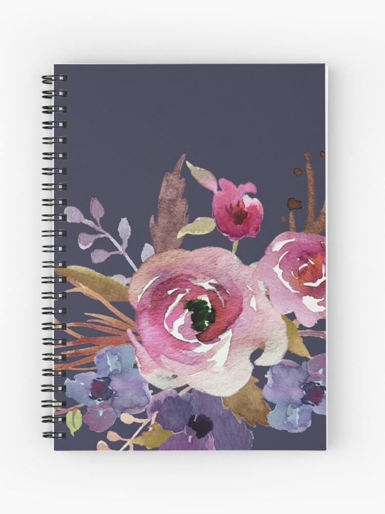 Pink burgundy floral bouquet Spiral Notebook for Sale by junkydotcom