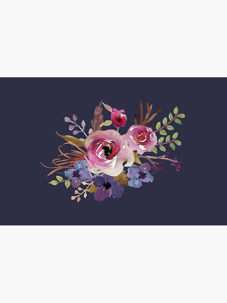 Burgundy Blue Watercolor Flower Bouquet by junkydotcom