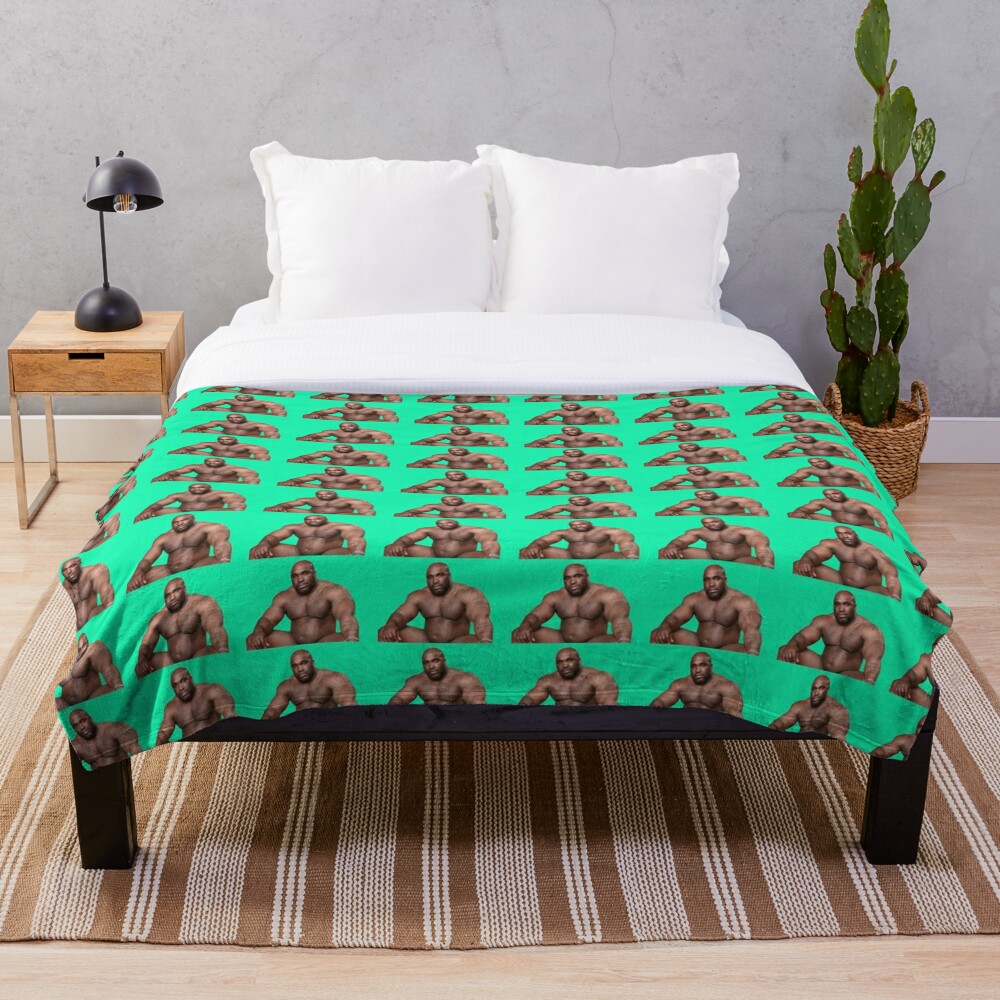 "Barry Wood sitting on bed Aqua Background" Throw Blanket for Sale by