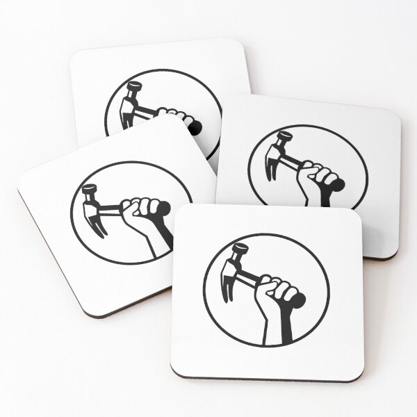 Item preview, Hand of Builder Carpenter Handyman Holding Hammer Circle Retro Black and White designed and sold by patrimonio.