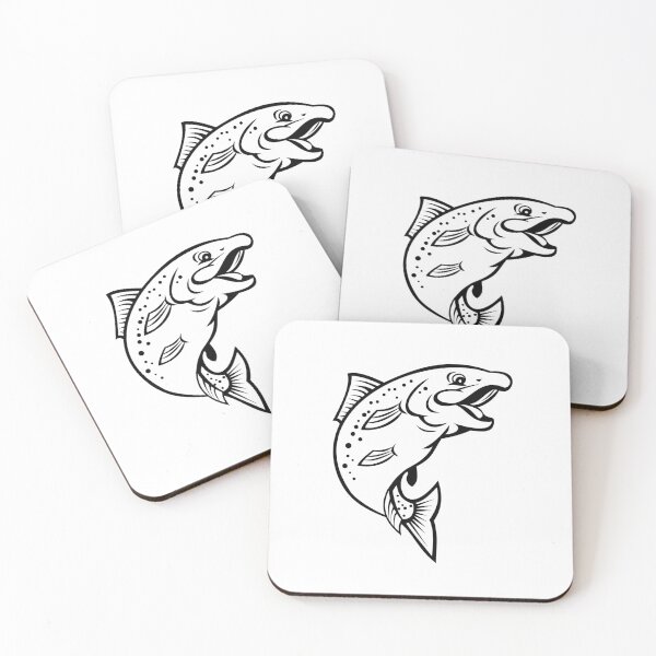 Item preview, Happy Rainbow Trout or Salmon Fish Jumping Up Cartoon Black and White designed and sold by patrimonio.