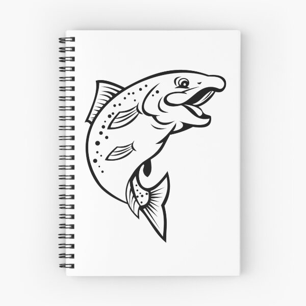 Item preview, Happy Rainbow Trout or Salmon Fish Jumping Up Cartoon Black and White designed and sold by patrimonio.