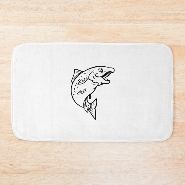 Item preview, Happy Rainbow Trout or Salmon Fish Jumping Up Cartoon Black and White designed and sold by patrimonio.