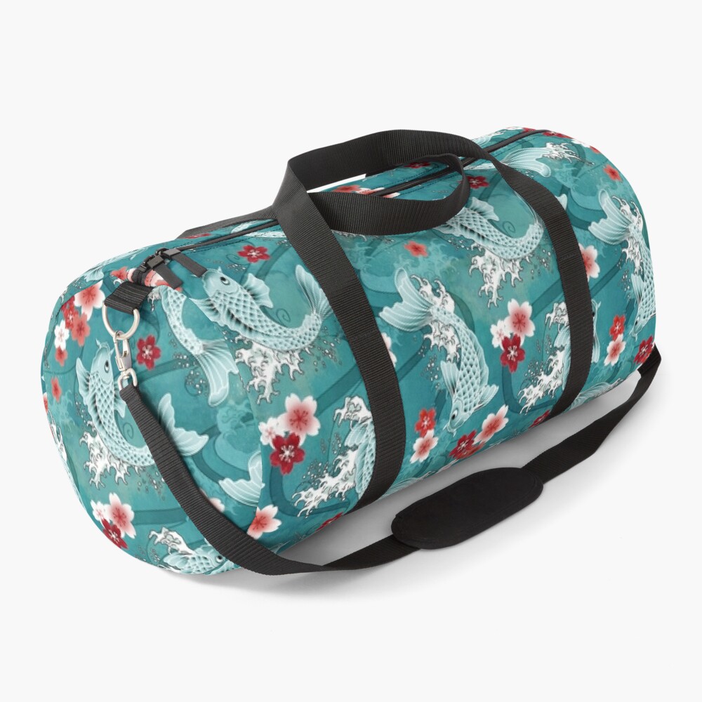 Koi sakura blossom in turquoise Duffle Bag