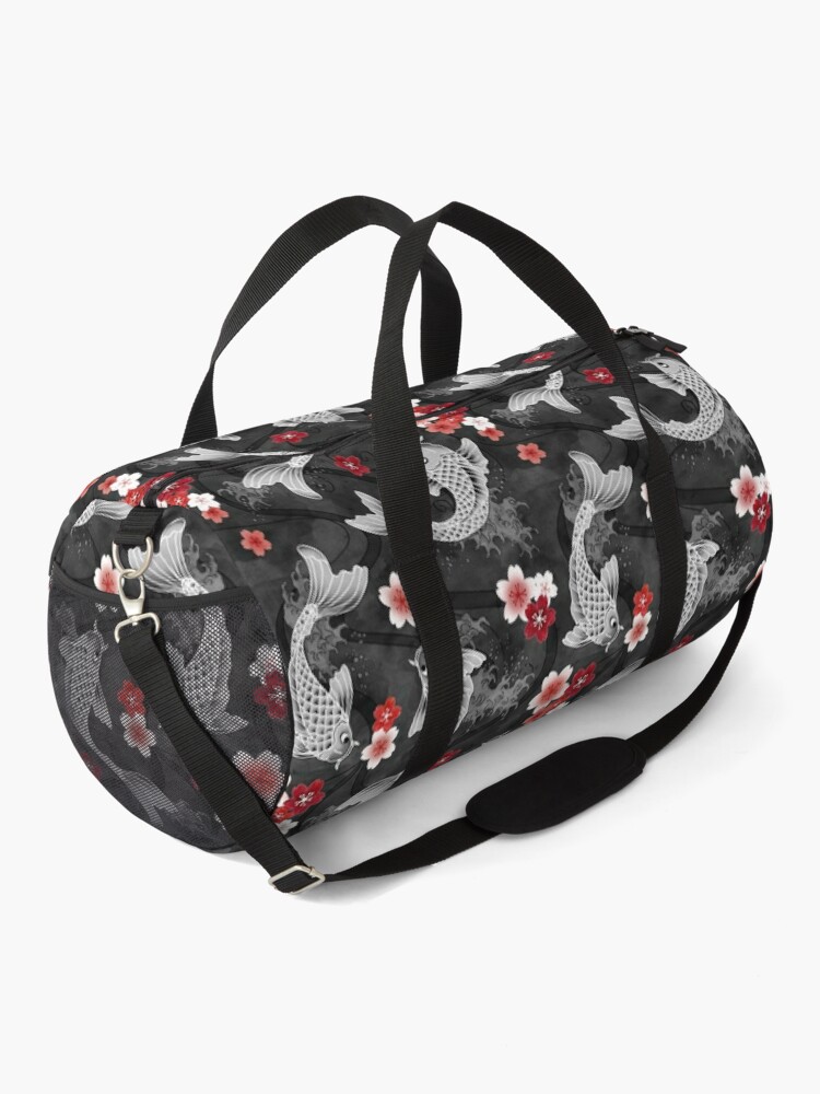 Duffle Bag, Koi sakura blossom in black designed and sold by adenaJ