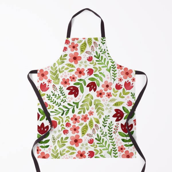 Red and peach watercolour floral Apron