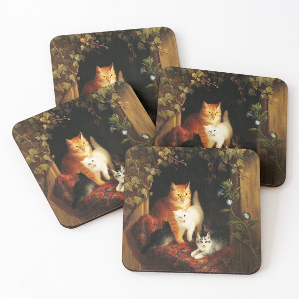 Item preview, CAT WITH KITTENS AT THE RUSTIC WINDOW WITH CLIMBING IVIES AND MORNING GLORIES designed and sold by BulganLumini.