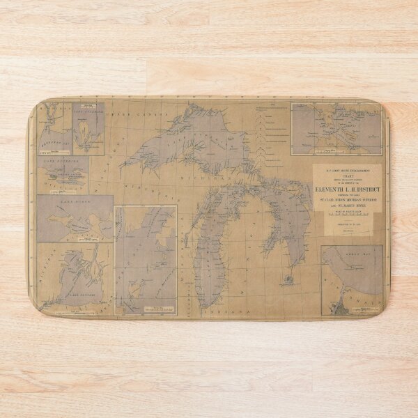 Item preview, Vintage Lake Michigan, Huron & Superior Lighthouse Map (1875) designed and sold by BravuraMedia.