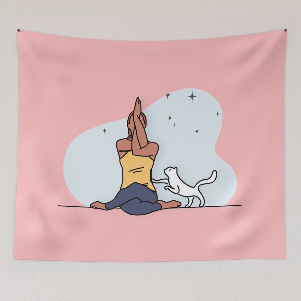 Item preview, YOGA PRACTICE WITH CAT Auspicious pose designed and sold by Trio's Stuff.