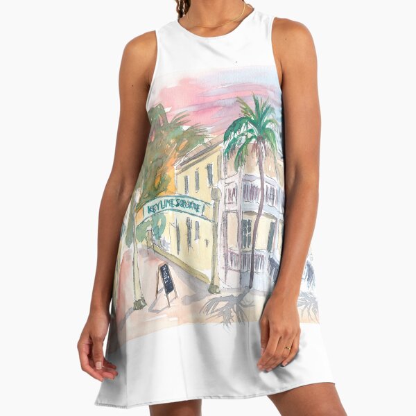 Key West Duval Street Cafe Under Palms And Sun Rays Key West A-Line Dress Key West Duval Street Cafe Under Palms And Sun Rays Key West A-Line Dress