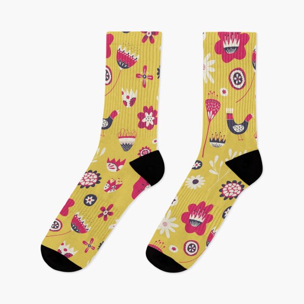 Item preview, Scandi Bird and Flowers Yellow designed and sold by squirrell.