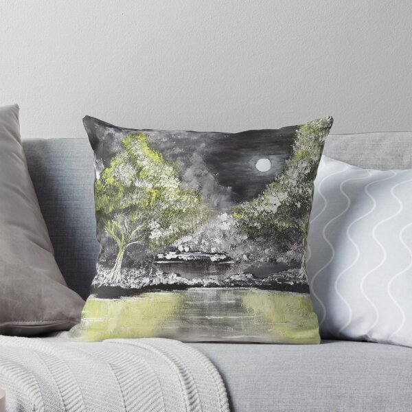 Item preview, Grayscale landscape...a black and white landscape with a yellow monlight and water reflection. designed and sold by Abha-Hues.
