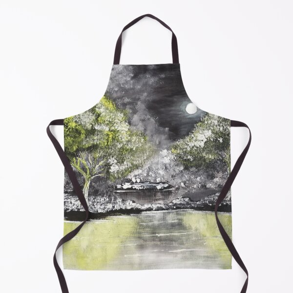 Item preview, Grayscale landscape...a black and white landscape with a yellow monlight and water reflection. designed and sold by Abha-Hues.