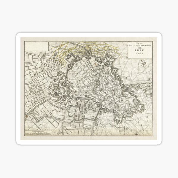 Vista previa del artículo con la obra «Mapa antiguo de Lille, Francia (1708)», diseñado y vendido por BravuraMedia.