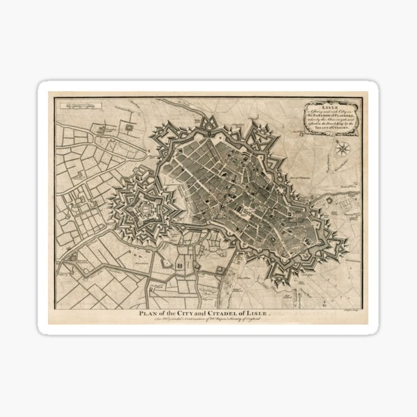 Vista previa del artículo con la obra «Mapa antiguo de Lille, Francia (1740)», diseñado y vendido por BravuraMedia.