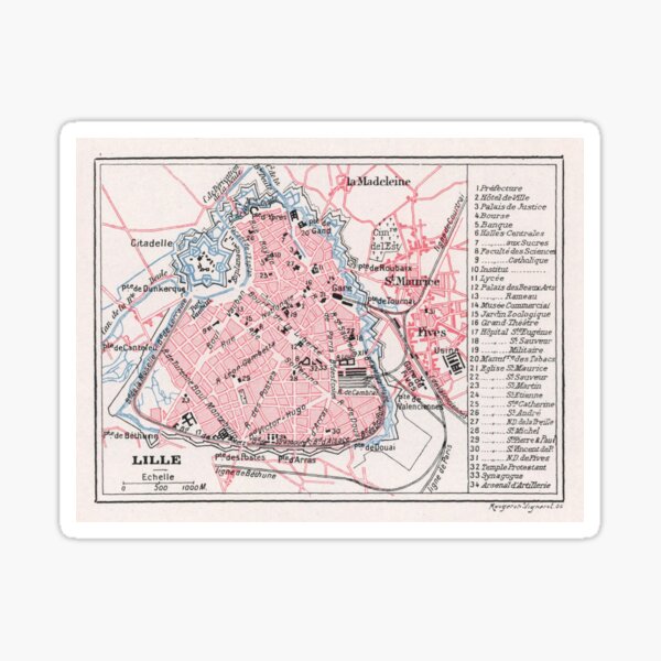 Vista previa del artículo con la obra «Mapa antiguo de Lille, Francia (1900)», diseñado y vendido por BravuraMedia.