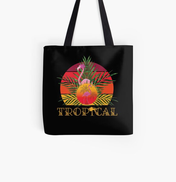 Tropical Flamingo Vintage Sunset All Over Print Tote Bag