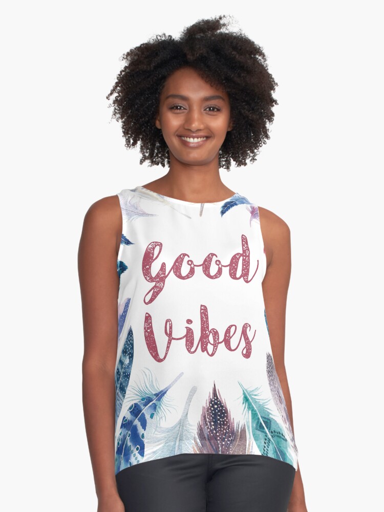 Thumbnail 1 of 6, Sleeveless Top, Feathers, Good vibes designed and sold by weloveboho.