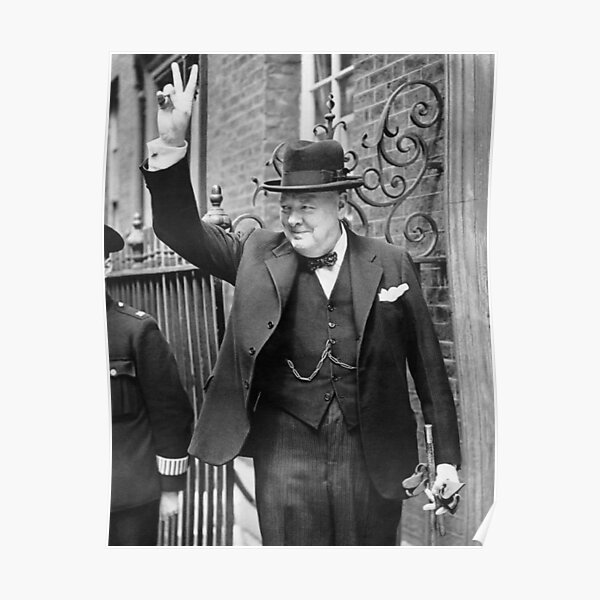CHURCHILL. British prime minister, V sign, Victory, 1943, WWII. Poster