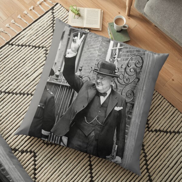 CHURCHILL. British prime minister, V sign, Victory, 1943, WWII. Floor Pillow