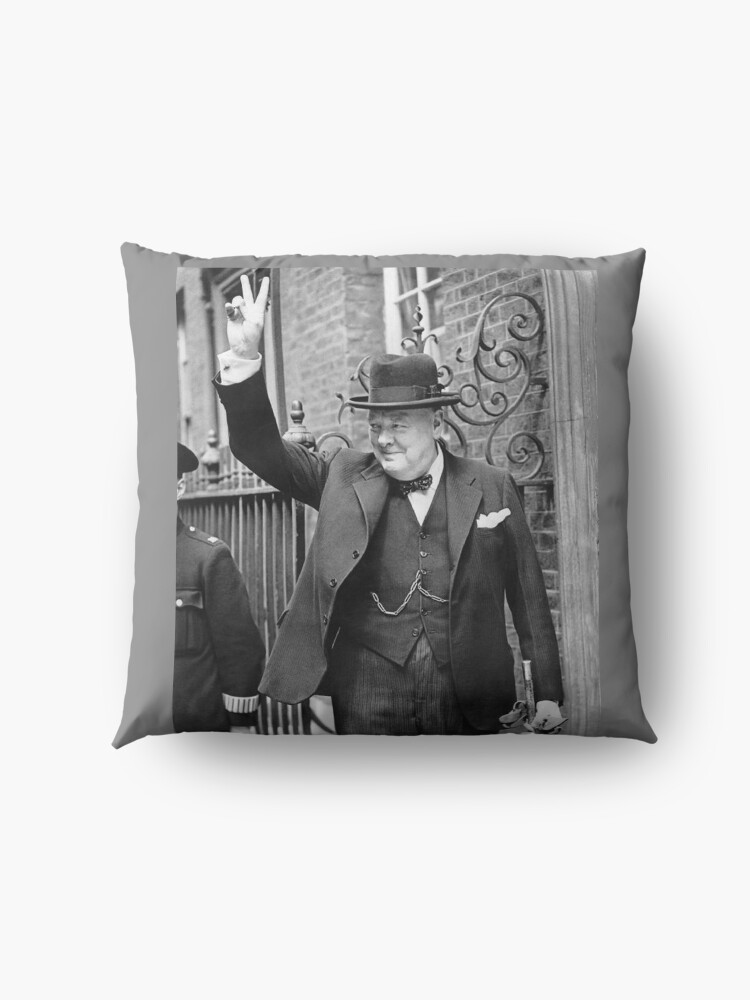 Alternate view of CHURCHILL. British prime minister, V sign, Victory, 1943, WWII. Floor Pillow