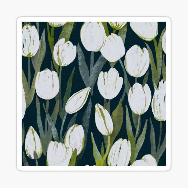 White Tulips Field on dark teal Sticker