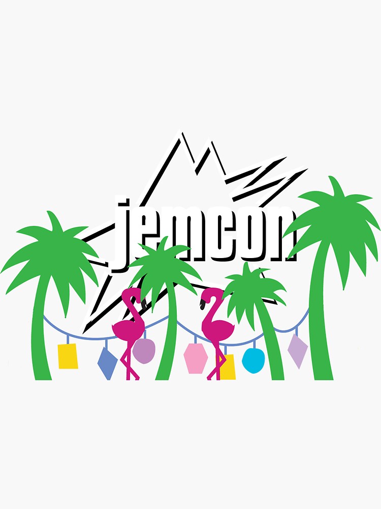 Thumbnail 3 of 3, Sticker, JemCon - Palms and Flamingos designed and sold by JemCon.